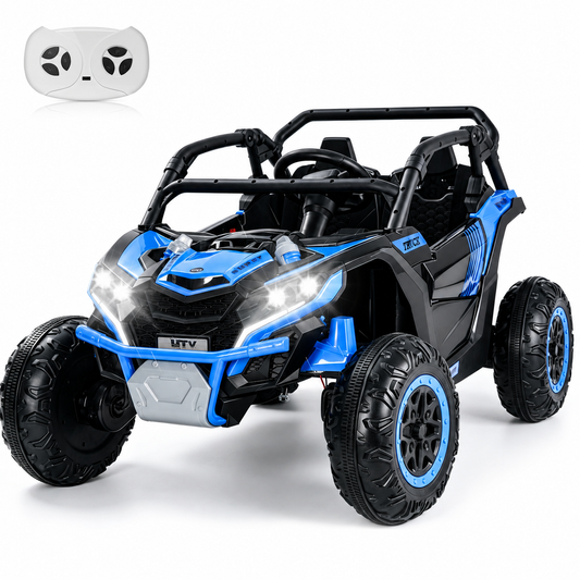 24V Kids Ride On Car UTV, 4WD Remote Control Ride on Toys Electric Car for Ages 3-8, LED Lights, Spring Suspension, 3 Speeds, Music