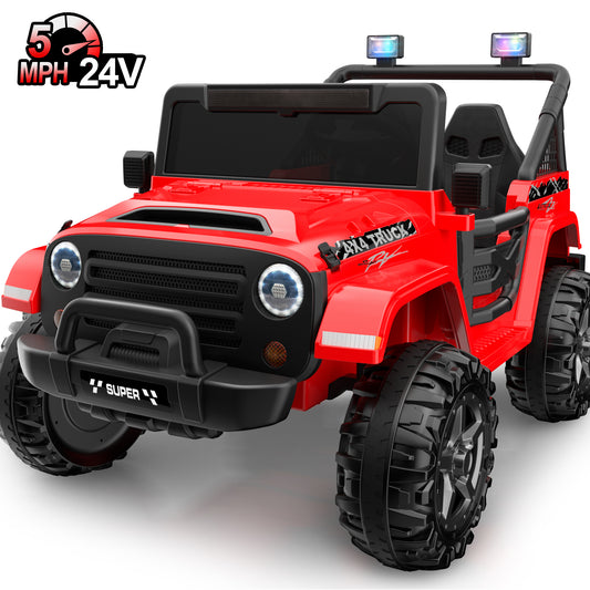 Hijoke 24V 9Ah Kids Ride on Truck Car, 2 Seater Electric Battery Powered Car for Kids Aged 3-8, Ride on Toy with Remote Control, Music, Bluetooth, Openable Storage Space, 3 Speeds