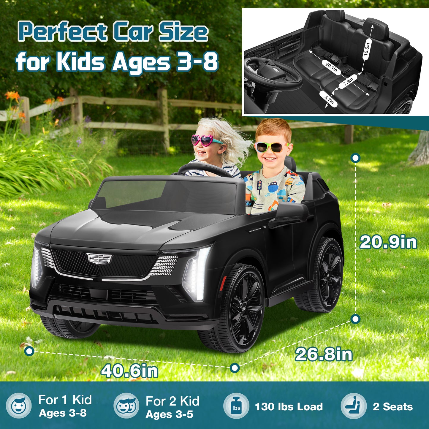 Cadillac Escalade IQ 24V Kids Ride on Car, 2 Seater Battery Powered Electric Vehicle w/ Remote Control, LED Lights, Music, Bluetooth, USB for Kids Ages 3-8