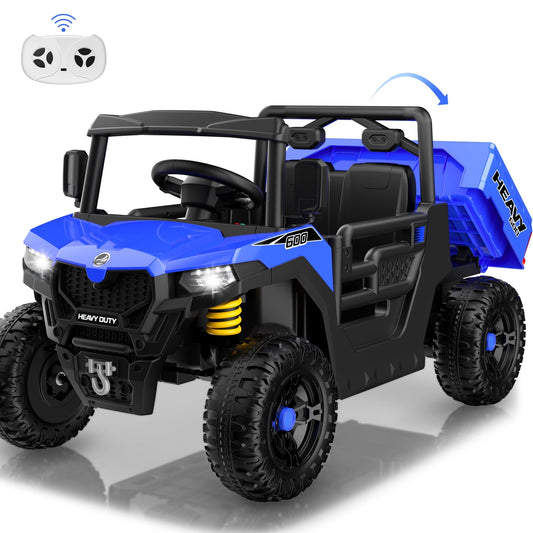 Hijoke 24V 7Ah Kids Ride On Car, Electric Ride on Truck w/ Dump Bed, Remote Control, Music, Story, LED Lights, Powered Ride On Construction Vehicle Dump Truck Car for Kids Aged 2-5, 5MPH