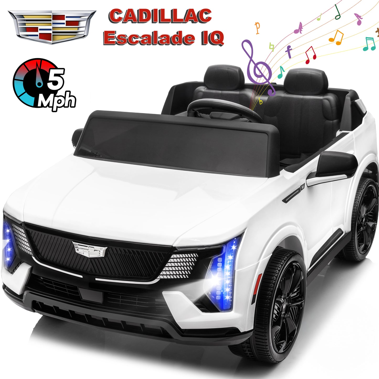 Cadillac Escalade IQ 24V Kids Ride on Car, 2 Seater Battery Powered Electric Vehicle w/ Remote Control, LED Lights, Music, Bluetooth, USB for Kids Ages 3-8
