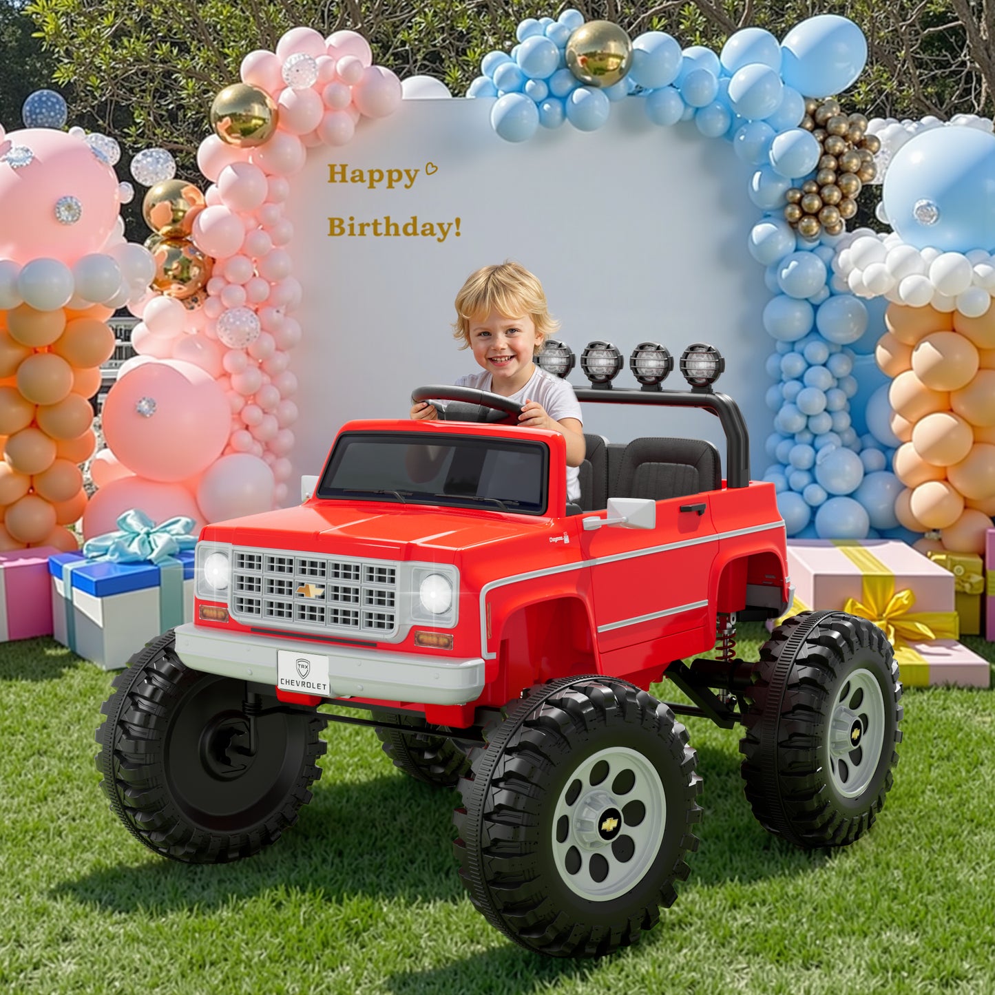 24V Ride on Car 2 Seater, Licensed Chevrolet Cheyenne Powered Ride on Toy Truck with Remote Control, 4 Wheels Electric Vehicle Giftable Toy Car for Kids Aged 3-8, Spring Suspension, Red