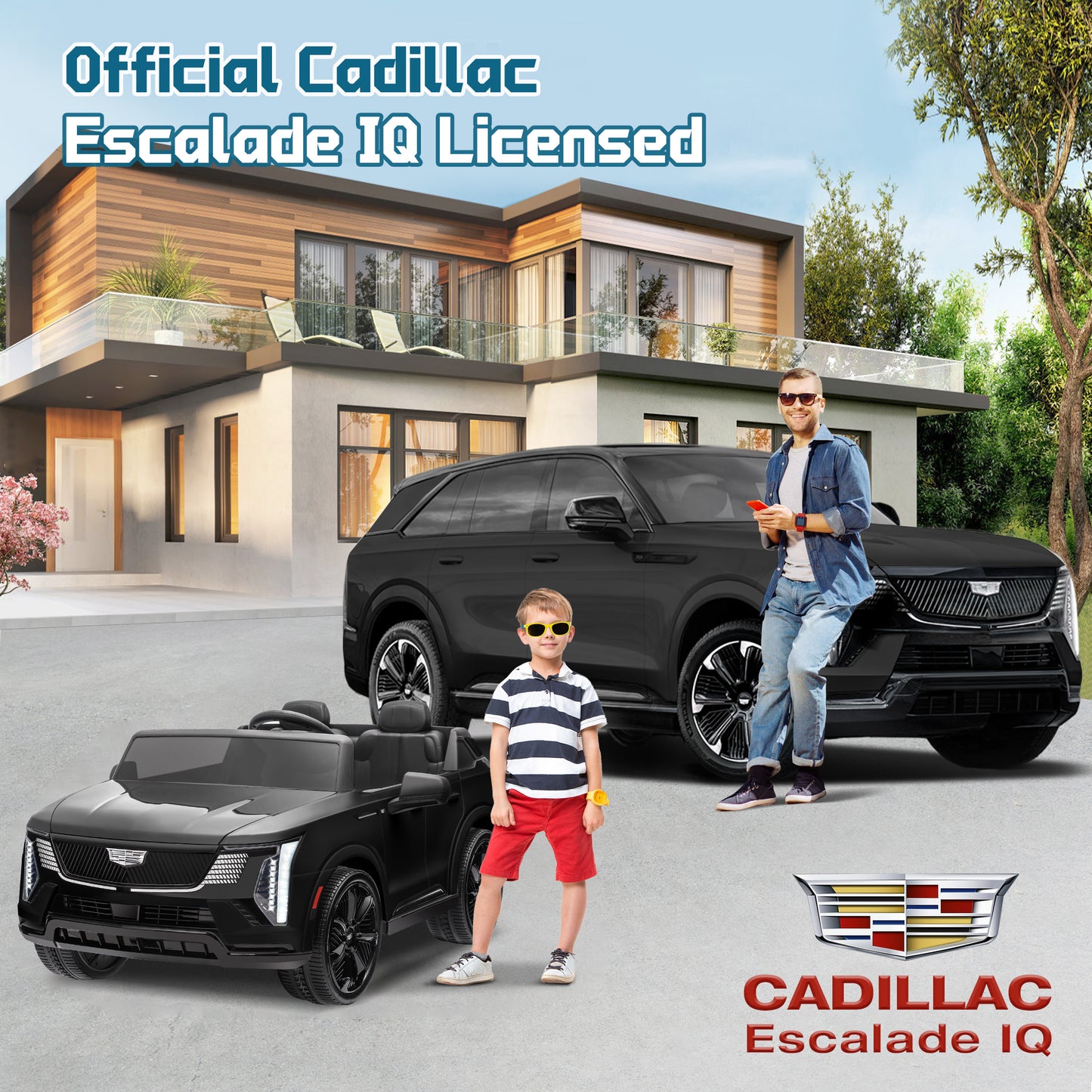 Cadillac Escalade IQ 24V Kids Ride on Car, 2 Seater Battery Powered Electric Vehicle w/ Remote Control, LED Lights, Music, Bluetooth, USB for Kids Ages 3-8