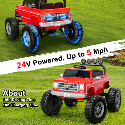 24V Ride on Car 2 Seater, Licensed Chevrolet Cheyenne Powered Ride on Toy Truck with Remote Control, 4 Wheels Electric Vehicle Giftable Toy Car for Kids Aged 3-8, Spring Suspension, Red