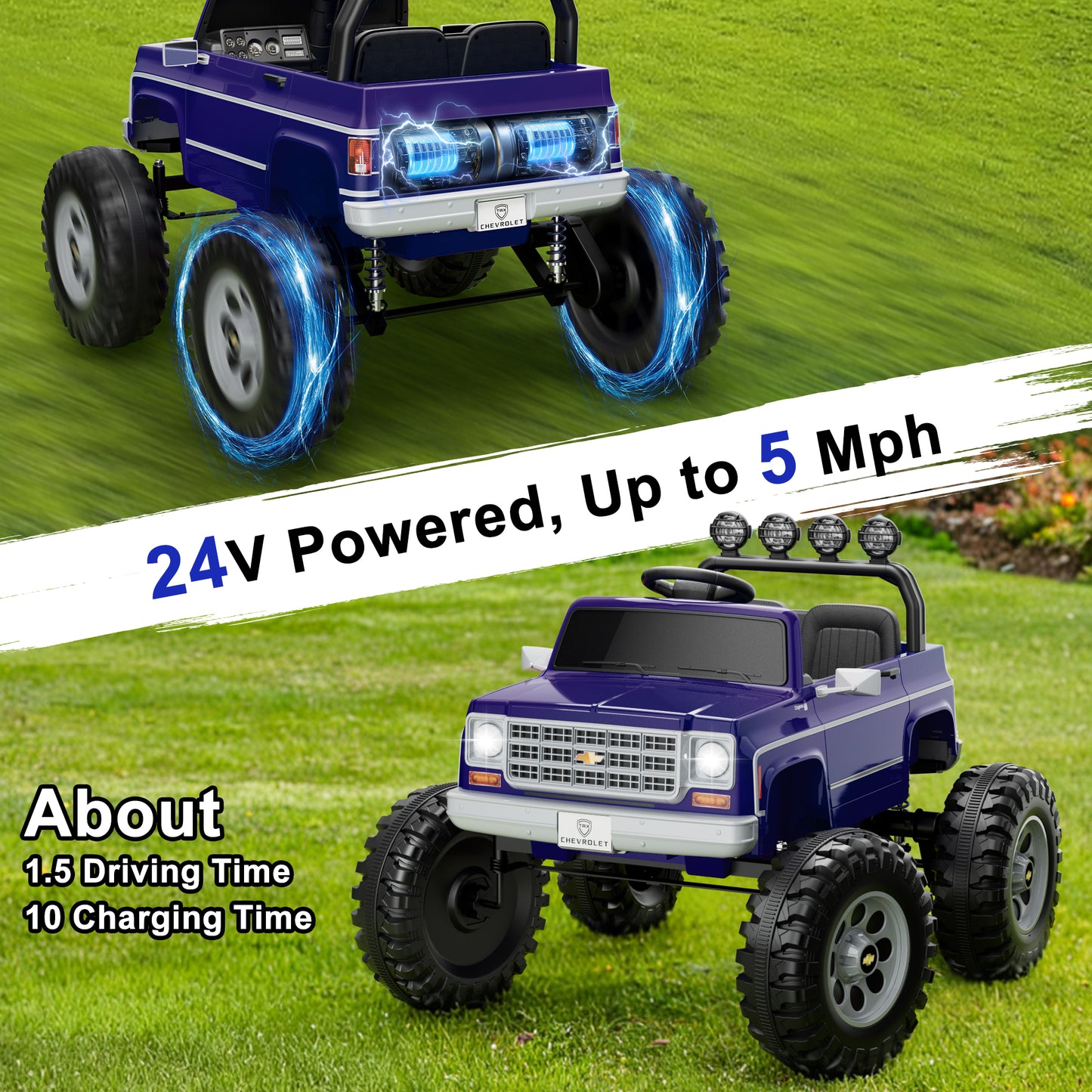Chevrolet Cheyenne 24V Kids Ride on Car, – 2-Seater Electric Car w/ Remote, LED Lights & Music for Kids Ages 3-8