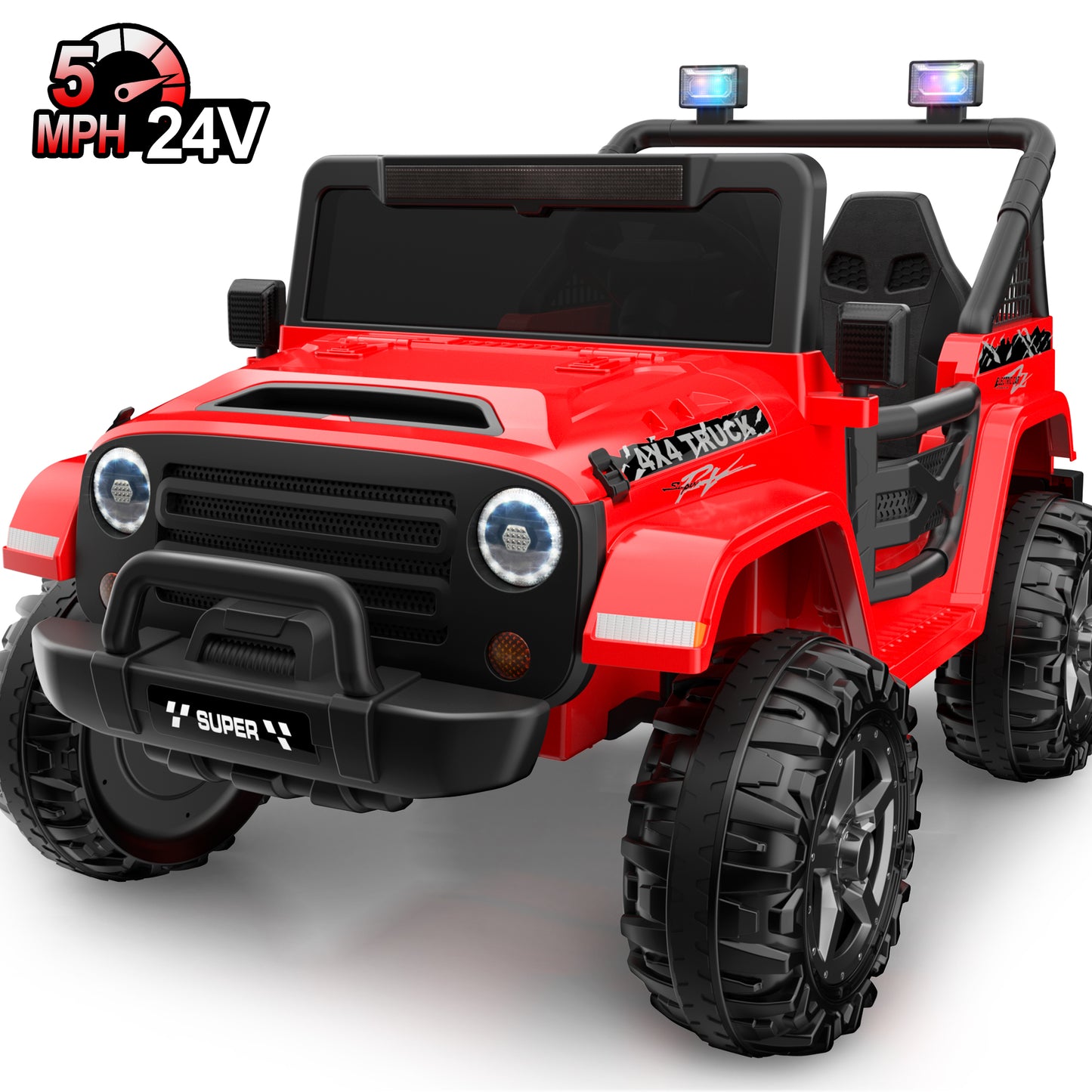 24V 9Ah Kids Ride on Truck Car w/ Remote Control, 2 Seater Ride on Car w/ Bluetooth, Music, Openable Storage Space, Colorful LED Lights, Powered Car Electric Car for Kids