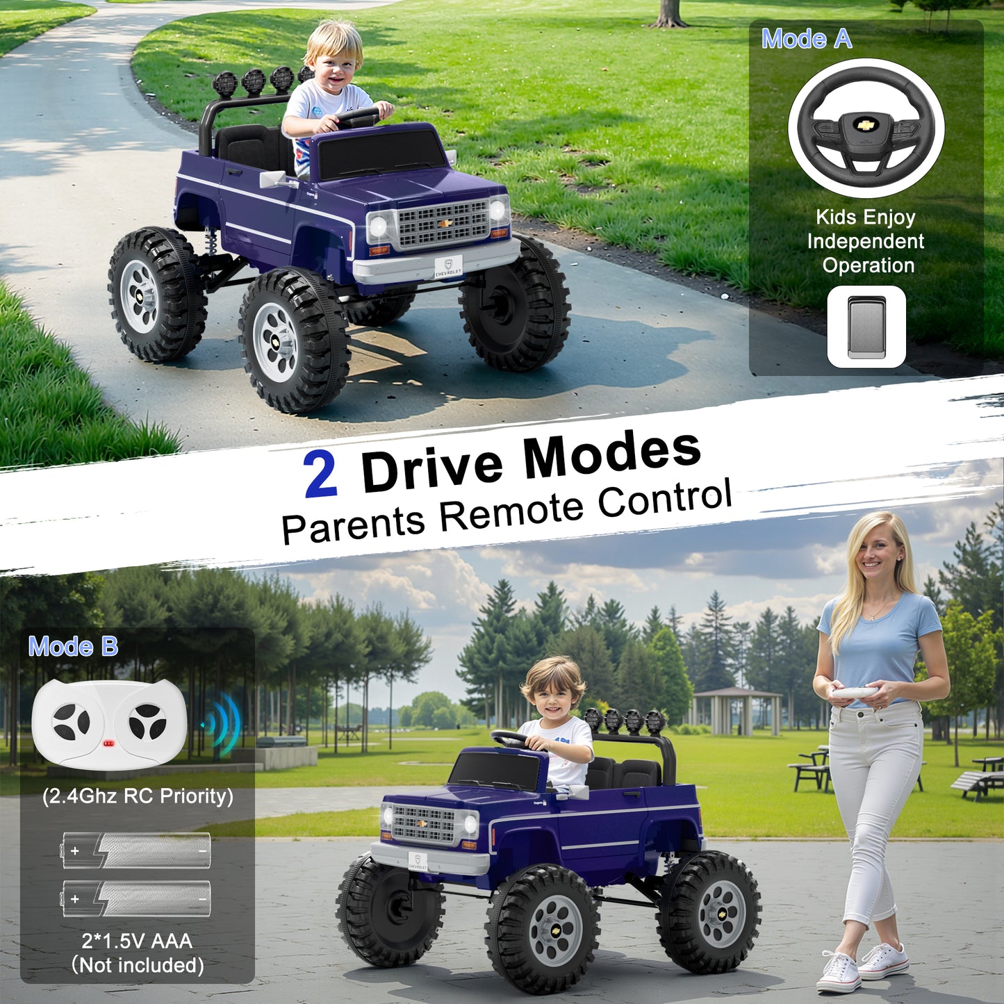 Chevrolet Cheyenne 24V Kids Ride on Car, – 2-Seater Electric Car w/ Remote, LED Lights & Music for Kids Ages 3-8