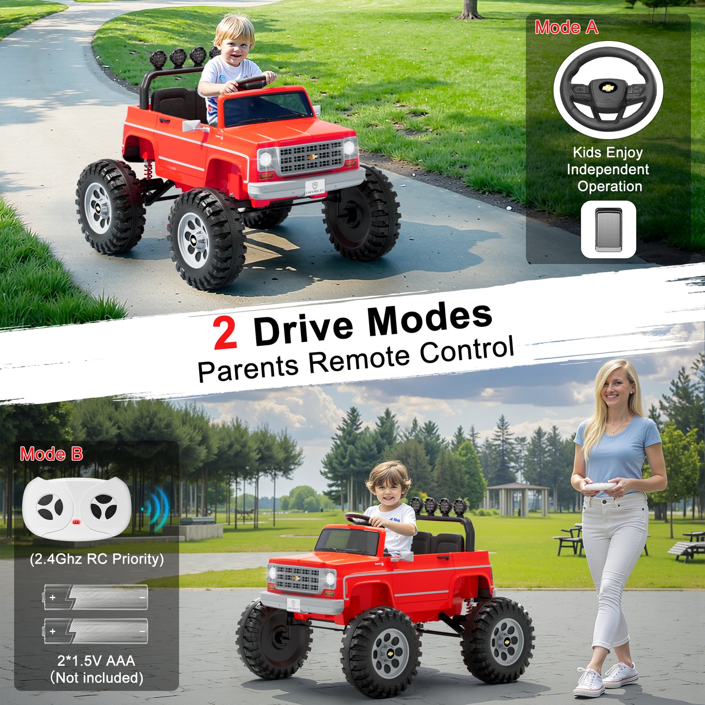24V Ride on Car 2 Seater, Licensed Chevrolet Cheyenne Powered Ride on Toy Truck with Remote Control, 4 Wheels Electric Vehicle Giftable Toy Car for Kids Aged 3-8, Spring Suspension, Red