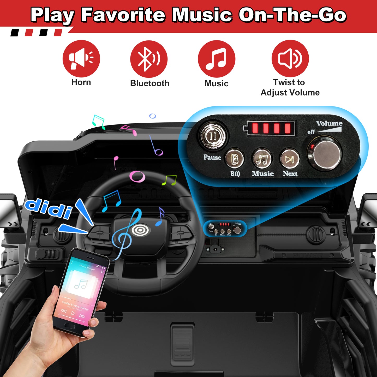 24V 9Ah Kids Ride on Truck Car w/ Remote Control, 2 Seater Ride on Car w/ Bluetooth, Music, Openable Storage Space, Colorful LED Lights, Powered Car Electric Car for Kids