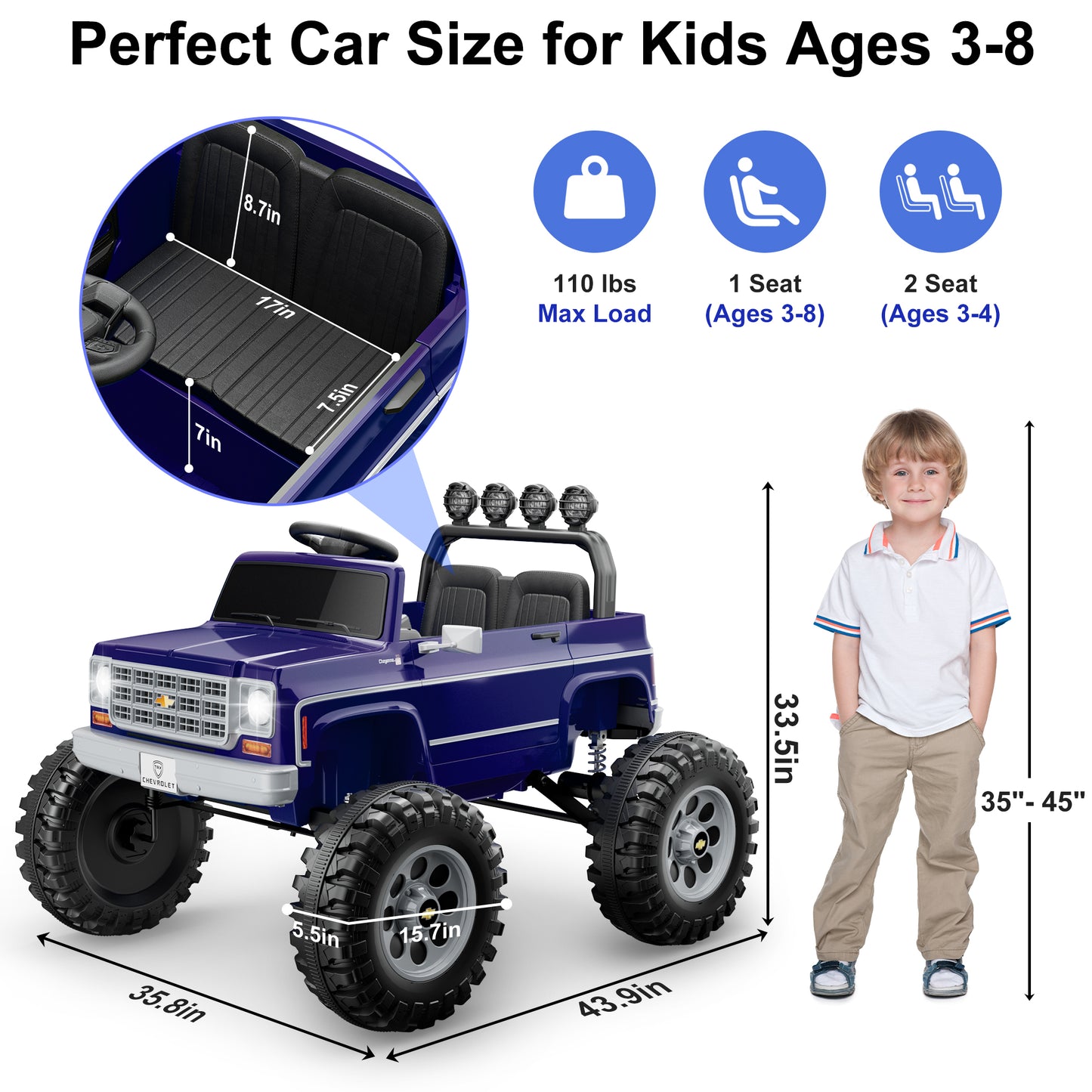 Chevrolet Cheyenne 24V Kids Ride on Car, – 2-Seater Electric Car w/ Remote, LED Lights & Music for Kids Ages 3-8