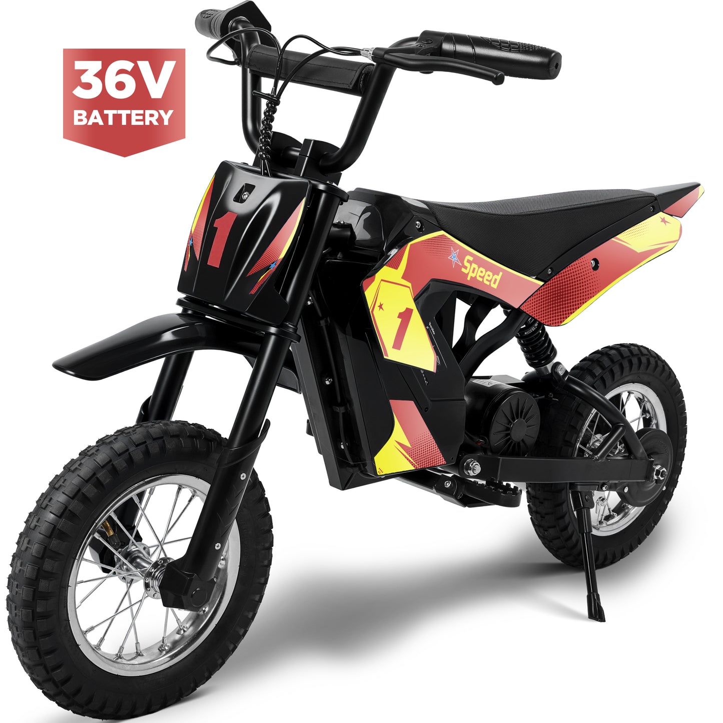 Hijoke 36V Kids Electric Dirt Bike, 315W Battery Powered Ride on Motorcycle Toy for Kids Above 6, 3 Speed up to 15.5 MPH, 10-mile Range, 133lbs Max Load, Twist Grip Throttle, Red & Gold