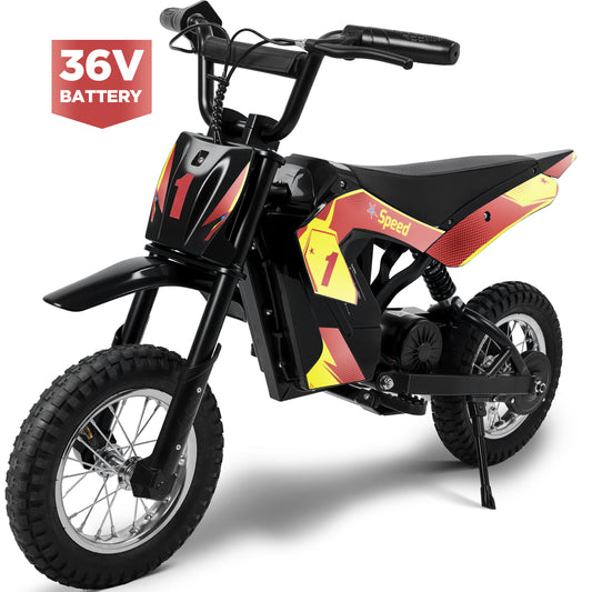Hijoke 36V Kids Electric Dirt Bike, 315W Battery Powered Ride on Motorcycle Toy for Kids Above 6, 3 Speed up to 15.5 MPH, 10-mile Range, 133lbs Max Load, Twist Grip Throttle, Red & Gold