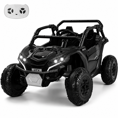 24V Kids Ride On Car UTV, 4WD Remote Control Ride on Toys Electric Car for Ages 3-8, LED Lights, Spring Suspension, 3 Speeds, Music