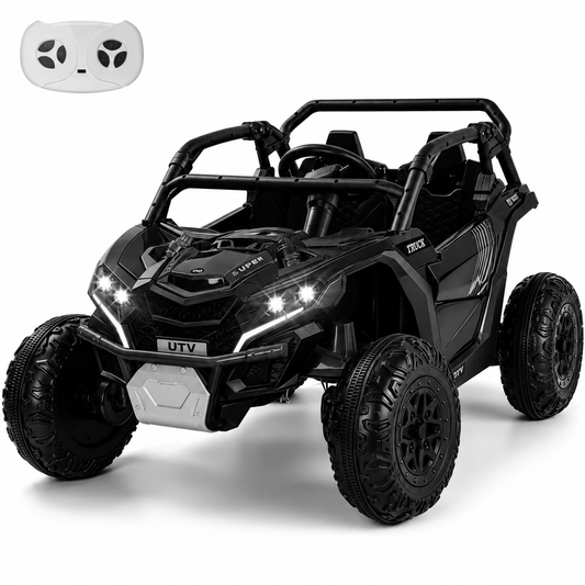 24V Kids Ride On Car UTV, 4WD Remote Control Ride on Toys Electric Car for Ages 3-8, LED Lights, Spring Suspension, 3 Speeds, Music